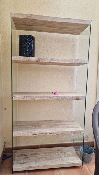 Estanteria madera y cristal 