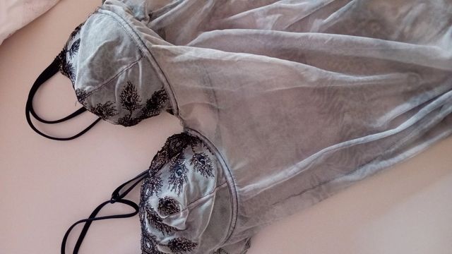 Babydoll vintage verde menta con ricamati neri e d