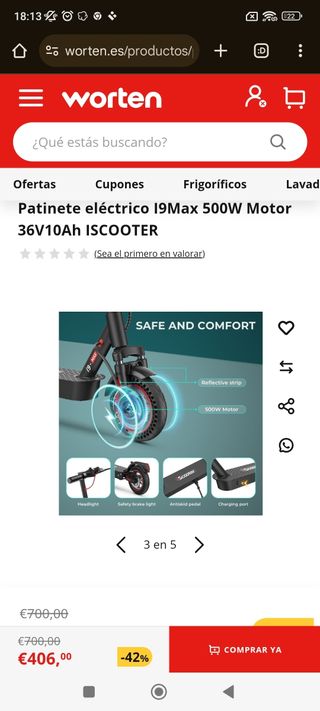 Patinete eléctrico NUEVO i9max pro velocidad de 35
