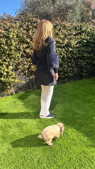 Abrigo de piel de conejo y zorro azul