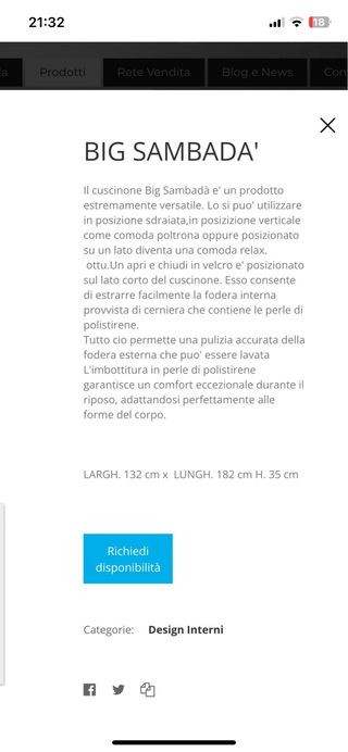 Pouf poltrona cuscinone Big Sambadà