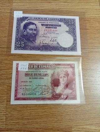 Billetes de 25 y 10 Pesetas 