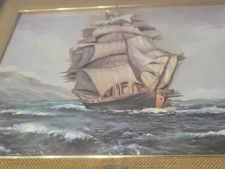 Cuadro clásico decoupage. Galeón en relieve