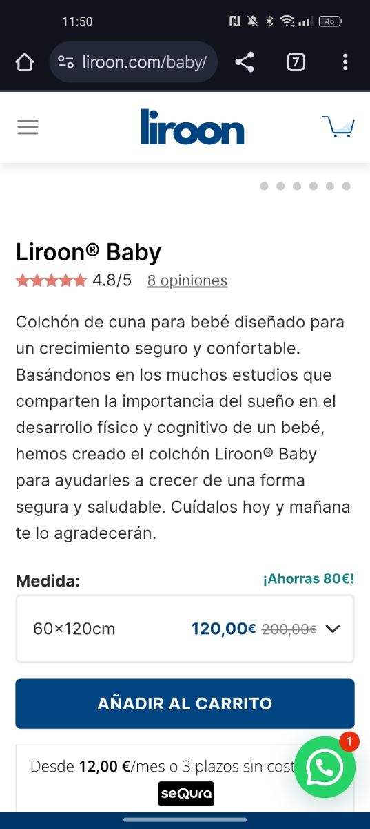 Colchón cuna bebé liroon