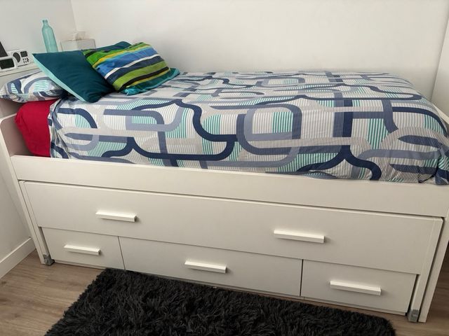 Cama 90 madera blanca tipo roble