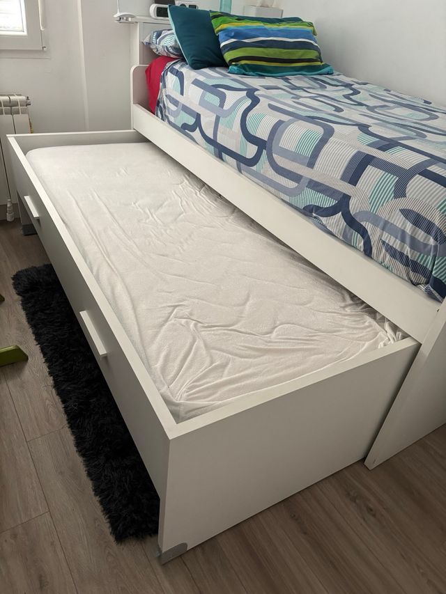 Cama 90 madera blanca tipo roble