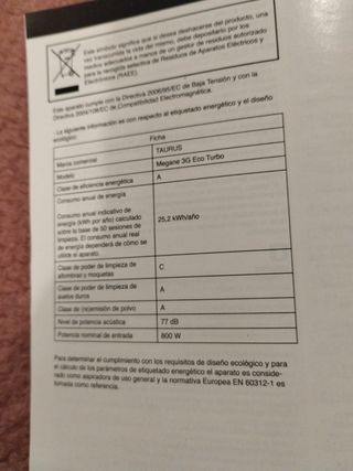 Aspiradora Taurus Megane 3G Turbo