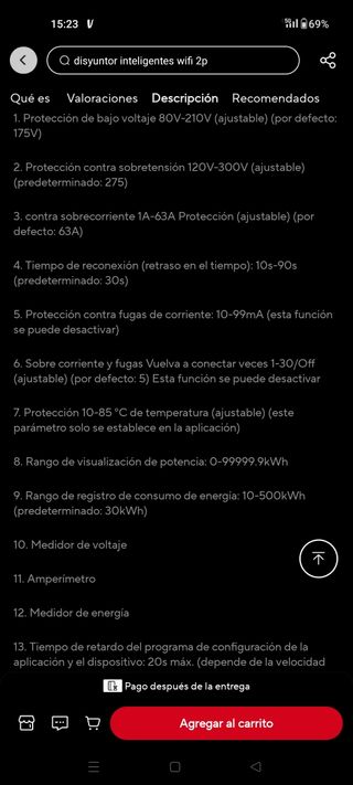 Protector multifunción 63A. Wifi carri DIN.