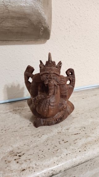 ANTIGUA GANESHA DE MADERA TALLADA