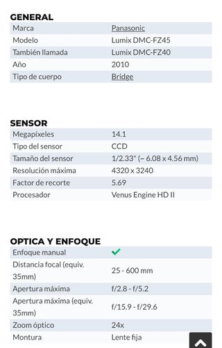 Camara fotos Panasonic Lumix DMC FZ45