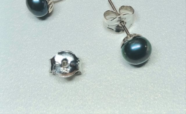 Pendientes de perla gris y plata