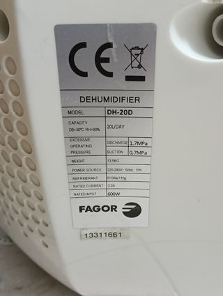 DESHUMIDIFICADOR FAGOR