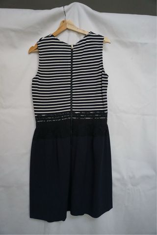 Vestido Rallado Azul Marino y Blanco