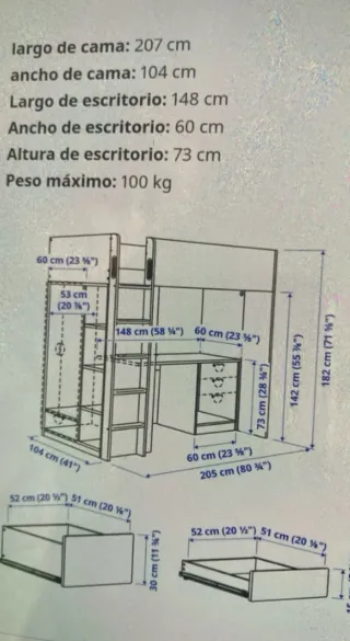 Litera infantil Kibuc con escritorio niña