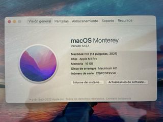 Macbook pro 2021  14”  16GB memoria - 500GB 