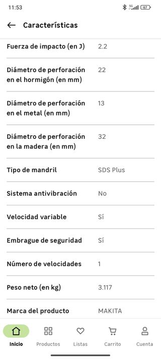 Martillo, taladro perforador SDS Plus MAKITA 710W