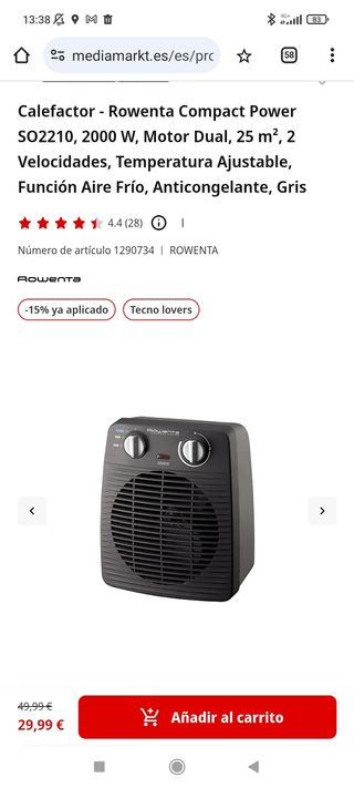 Calefactor Rowenta nuevo