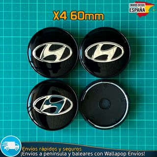 4 Tapacubos Hyundai 60mm Cubrebujes Tapas Negras