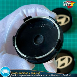 4 Tapacubos Hyundai 60mm Cubrebujes Tapas Negras