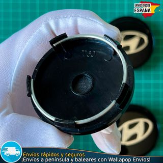 4 Tapacubos Hyundai 60mm Cubrebujes Tapas Negras