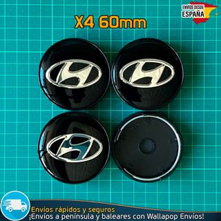 4 Tapacubos Hyundai 60mm Cubrebujes Tapas Negras
