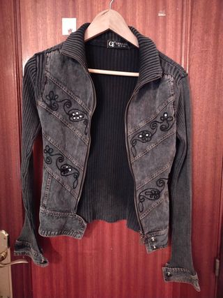Cazadora Vaquera negra y gris jaspeado