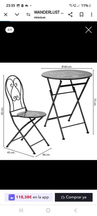 Mesa y dos sillas de mosaico y forja.