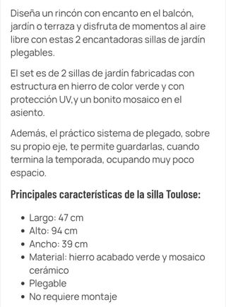 Mesa y dos sillas de mosaico y forja.