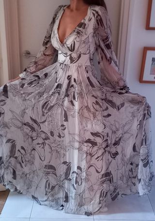 Vestido largo blanco gris Zara