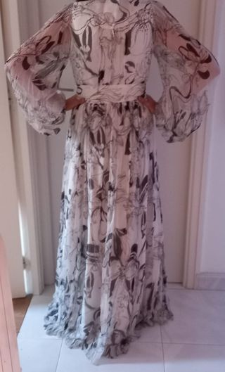 Vestido largo blanco gris Zara