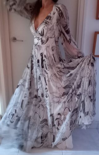 Vestido largo blanco gris Zara