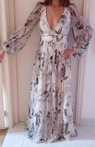 Vestido largo blanco gris Zara
