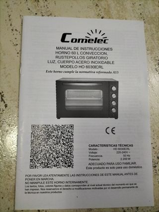 Horno Comelec 60L, por piezas o entero.