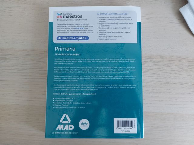 Libro Oposiciones Cuerpo Maestros. PRIMARIA. Vol 1