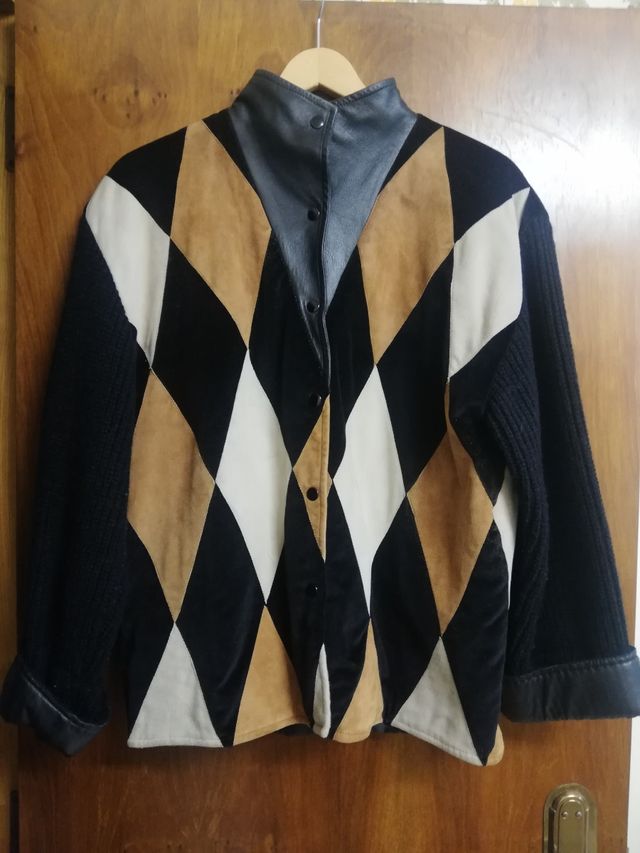 Chaqueta rombos mujer piel