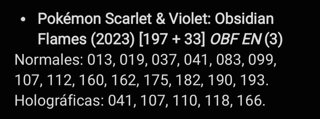 Cartas Pokémon: Obsidian Flames