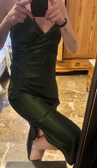 Vestido de Raso verde botella talla S