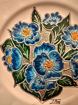 Plato porcelana colgar obra d arte firmado F Pons
