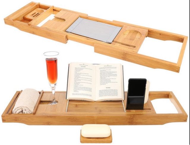 Estante extensible de madera de bambú para bañera