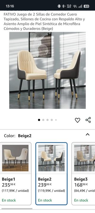 Sillas de cuero auténtico de comedor de lujo