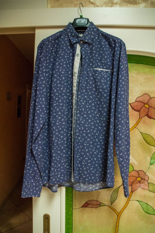 Camicia uomo, blu fantasia, manica lunga
