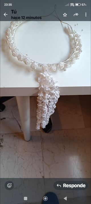 Traje d Comunión d niña blanco con cinturón rosa