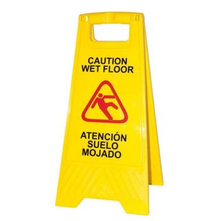 Cartel advetencia suelo mojado