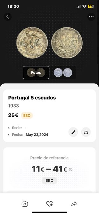 Moneda antigua escudos portugueses 1933