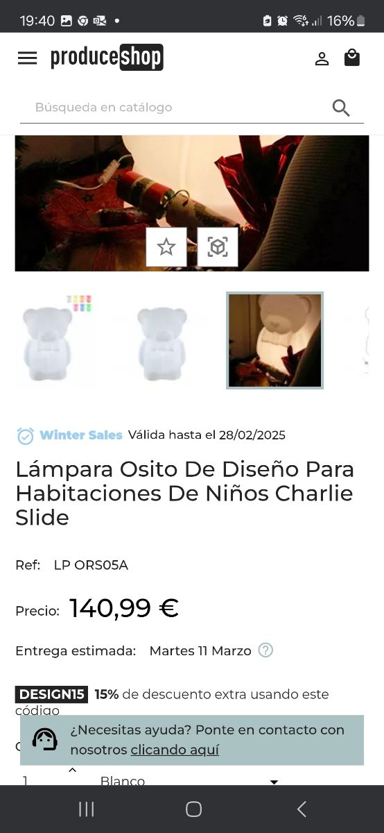 Preciosa lámpara oso de 50cm para niños
