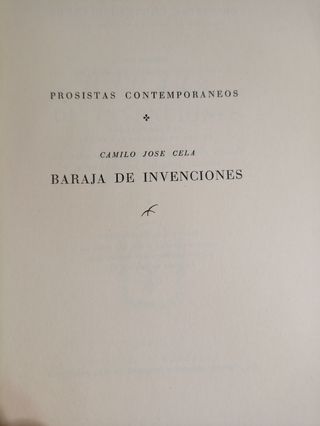 Baraja de invenciones . Camilo José Cela