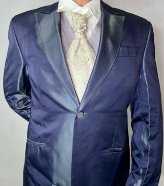  Traje azul brillante Talla L Chaqueta  Pantalón 