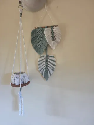 Hojas plume macrame Tapiz de pared macramé macetas