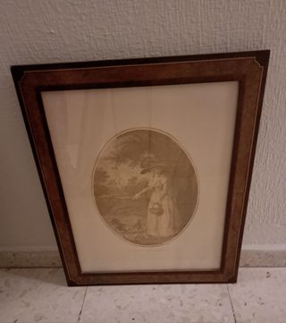 Lote dos cuadros y un espejo de metal