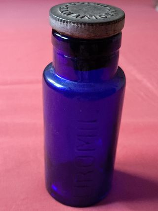 BOTICA FARMACIA FRASCO VACÍO "UROMIL" AZUL COBALTO